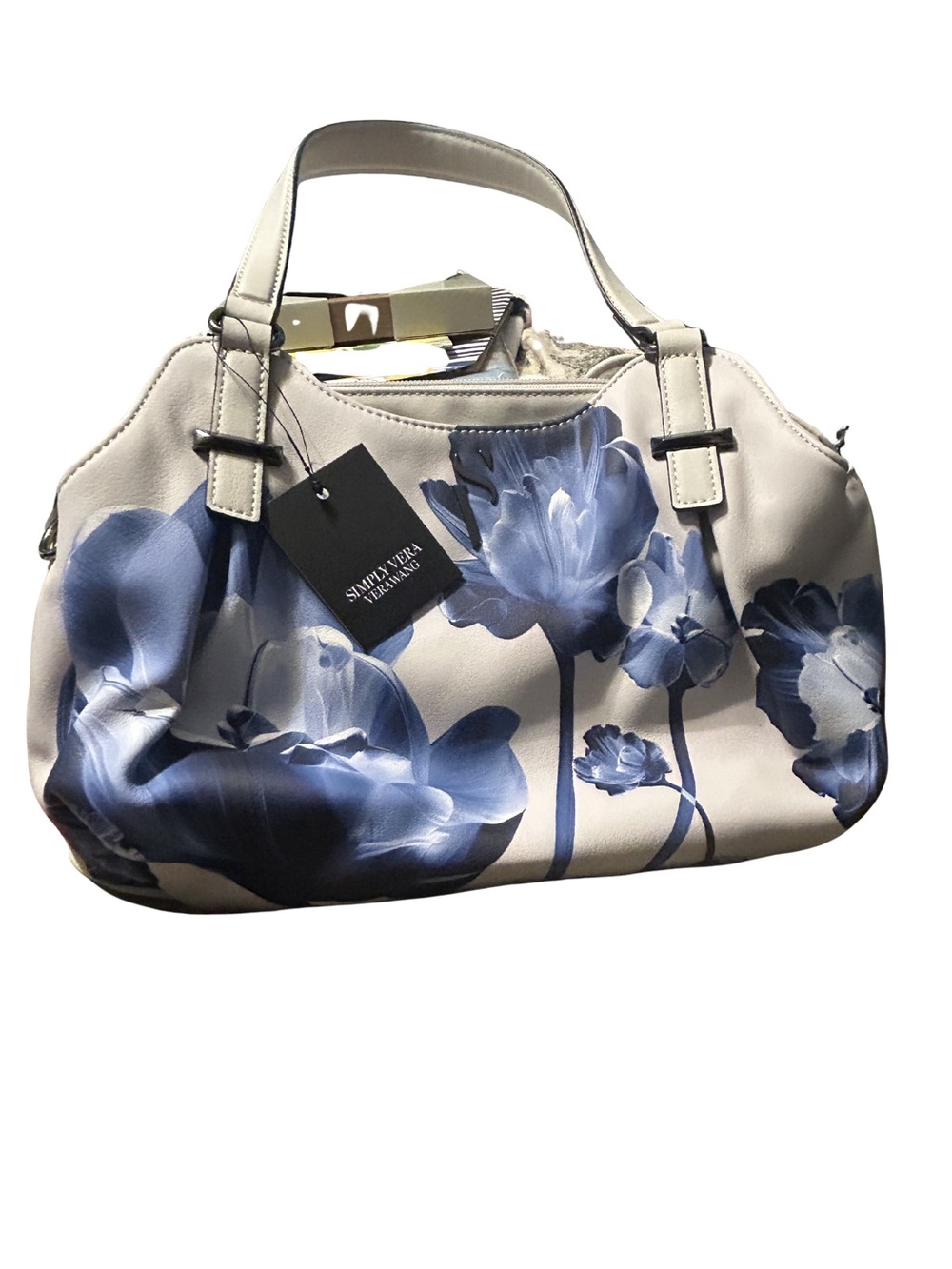 Simply Vera Vera Wang Cream Satchel with Blue Floral Design